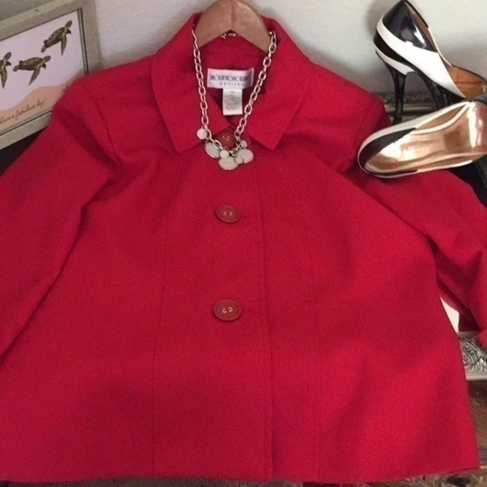 $10 SALE Vintage Petite Red Blazer Jacket Pleated Cuff Retro 90s Y2K - Picture 8 of 8